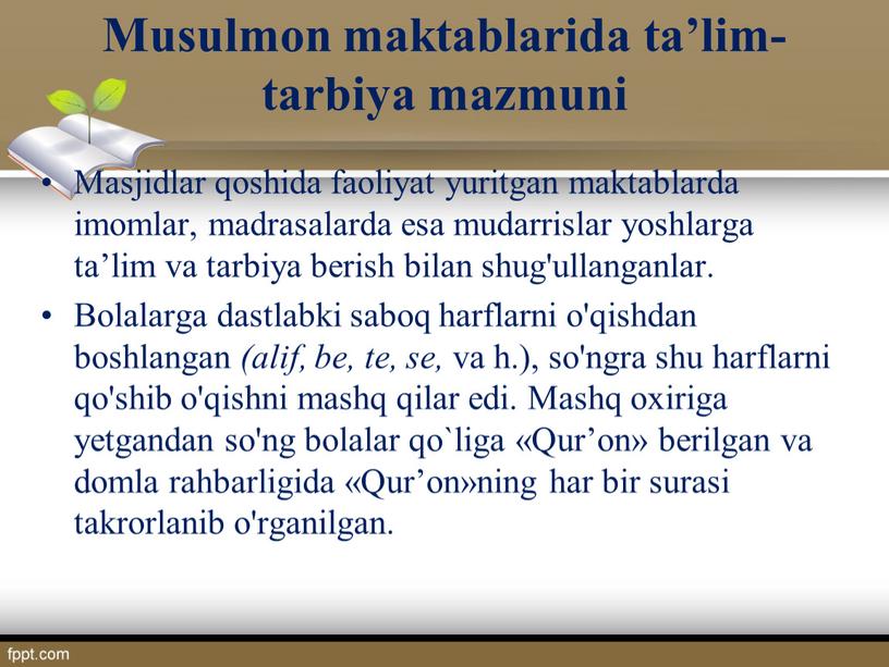 Musulmon maktablarida ta’lim-tarbiya mazmuni