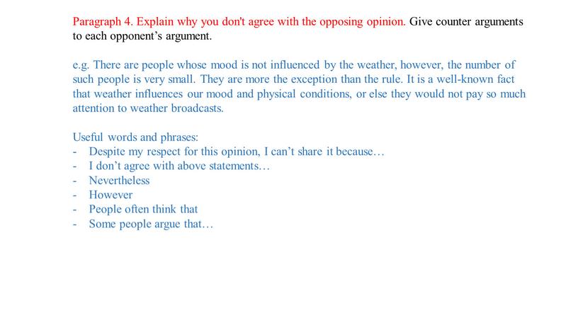 Paragraph 4. Explain why you don't agree with the opposing opinion