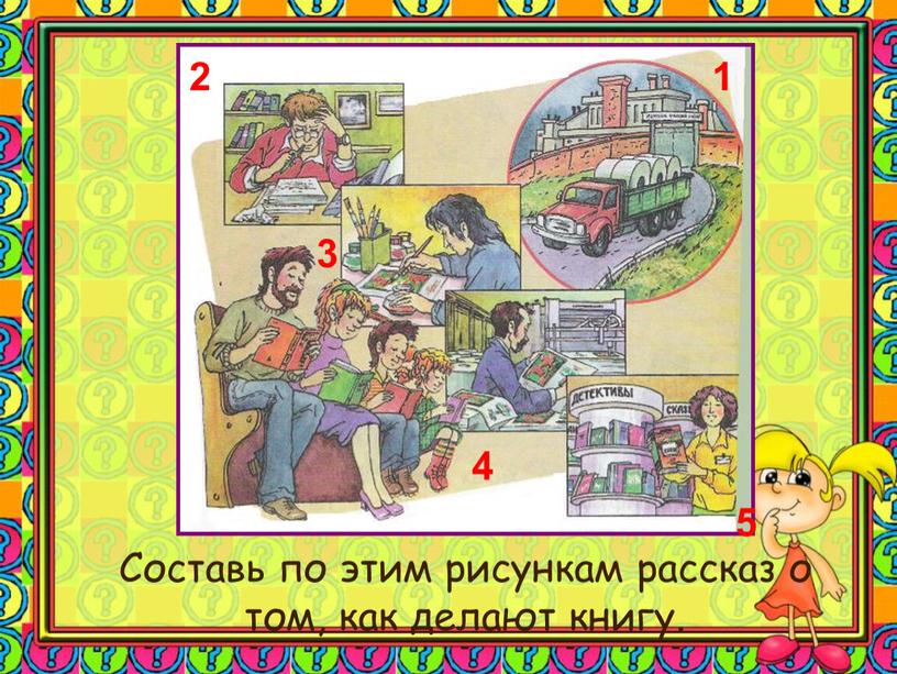 Составь по этим рисункам рассказ о том, как делают книгу