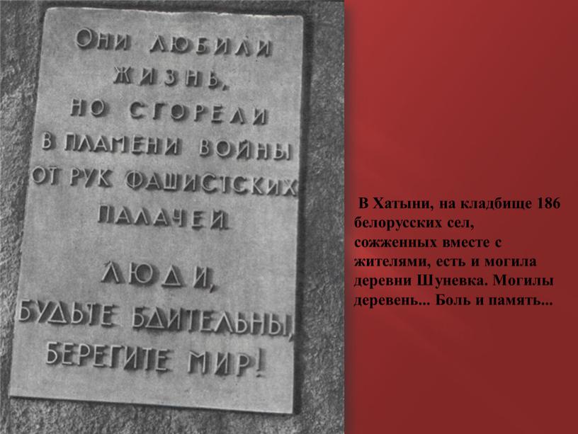 В Хатыни, на кладбище 186 белорусских сел, сожженных вместе с жителями, есть и могила деревни