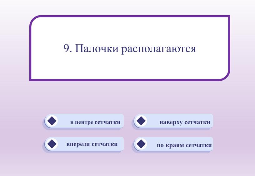 по краям сетчатки наверху сетчатки в центре сетчатки впереди сетчатки 9. Палочки располагаются