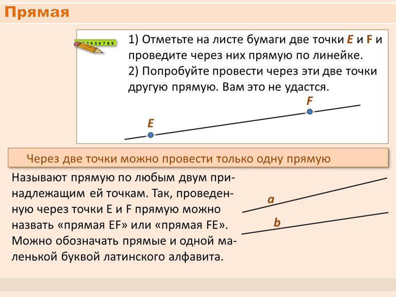 Прямая 1) Отметьте на листе бумаги две точки