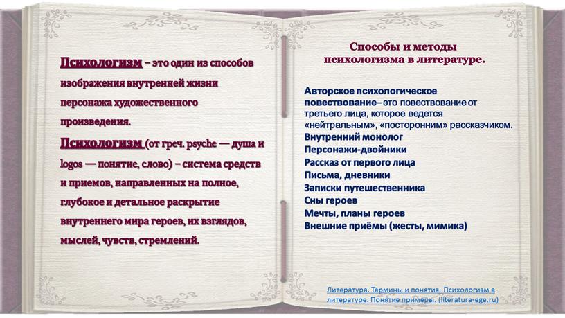 Психологизм – это один из способов изображения внутренней жизни персонажа художественного произведения