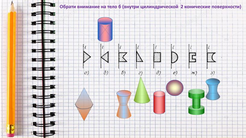 Обрати внимание на тело б (внутри цилиндрической 2 конические поверхности)