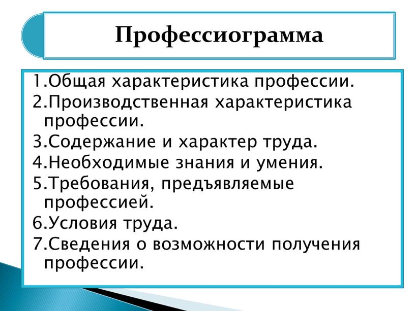 Общая характеристика профессии