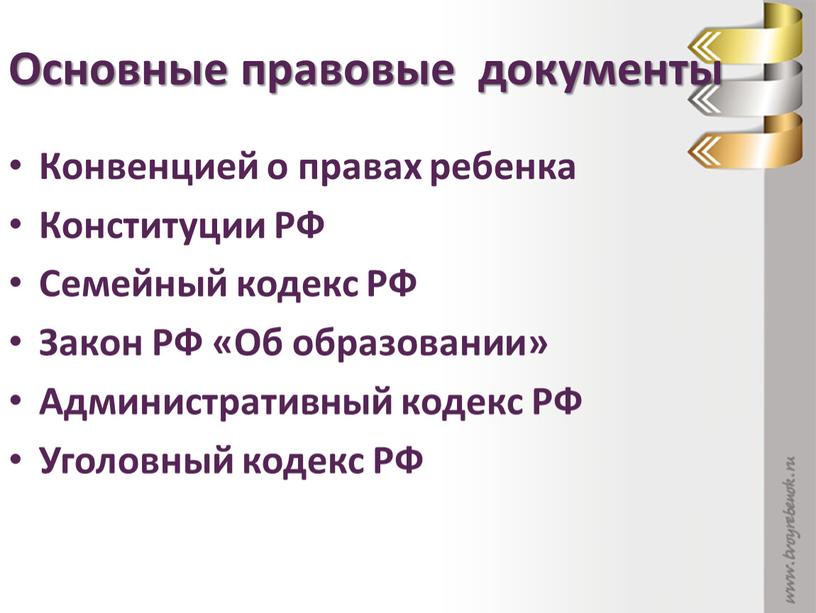 Основные правовые документы Конвенцией о правах ребенка