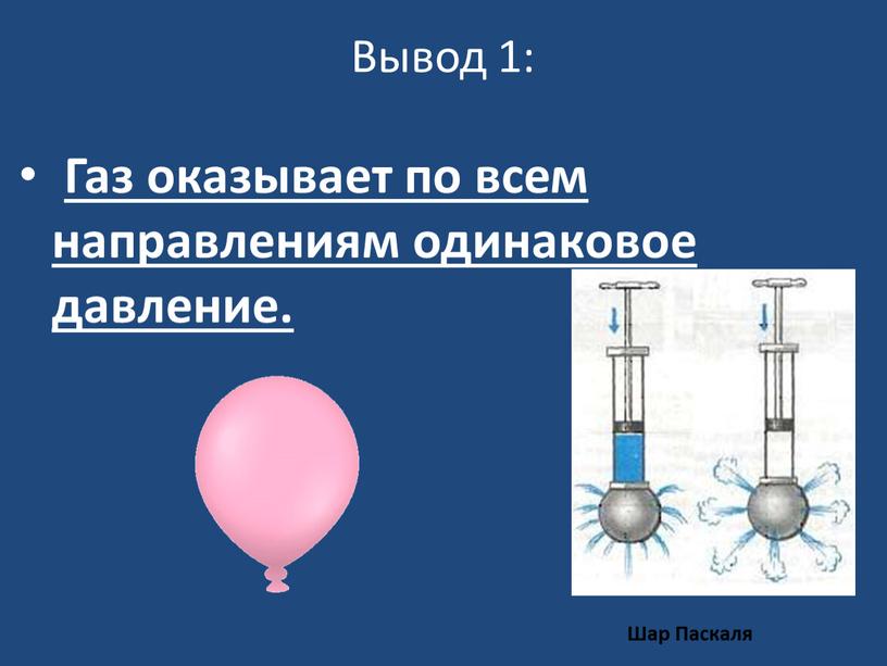 Вывод 1: Газ оказывает по всем направлениям одинаковое давление