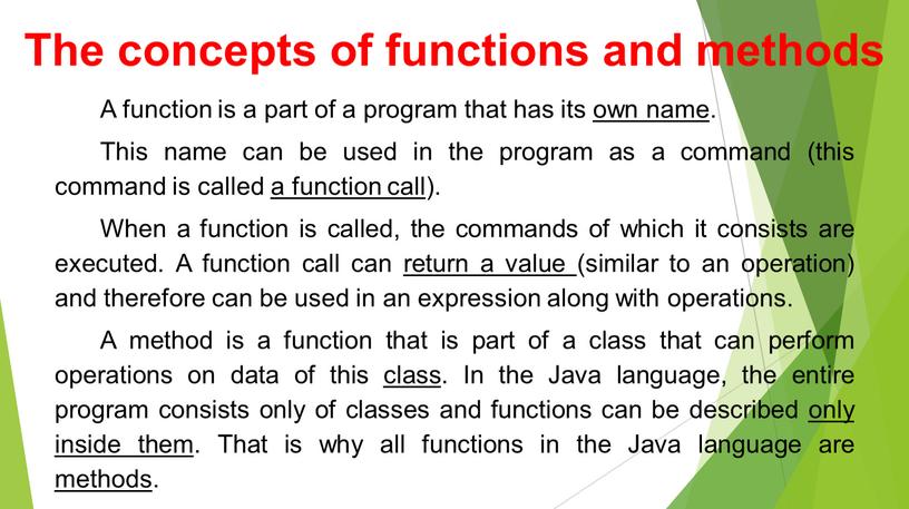 The concepts of functions and methods