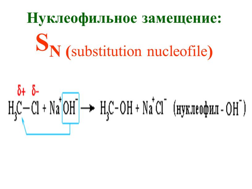Нуклеофильное замещение: SN ( substitution nucleofile )