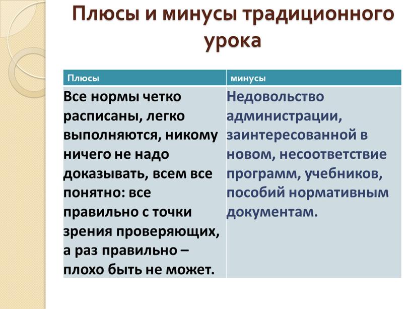 Плюсы и минусы традиционного урока