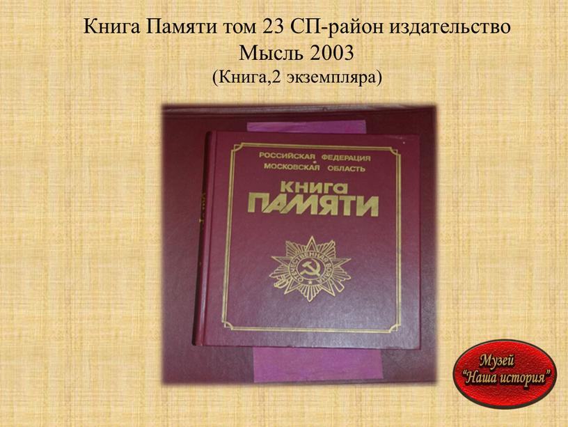Книга Памяти том 23 СП-район издательство