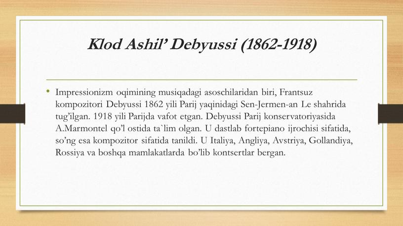 Klod Ashil’ Debyussi (1862-1918)
