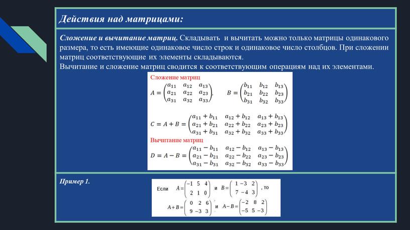 Действия над матрицами: Сложение и вычитание матриц