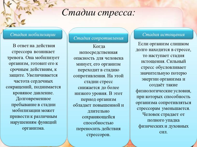 Стадии стресса: В ответ на действия стрессора возникает тревога