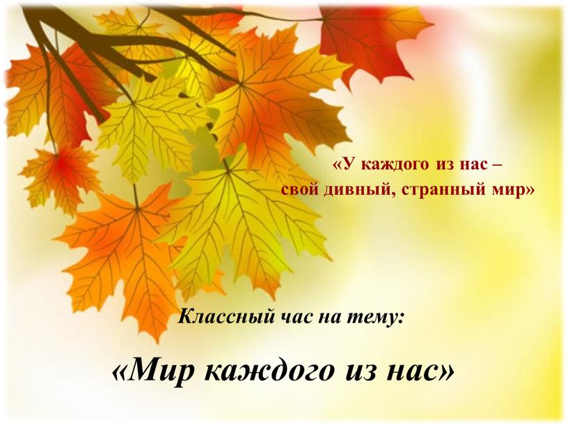 У каждого из нас – свой дивный, странный мир» «Мир каждого из нас»