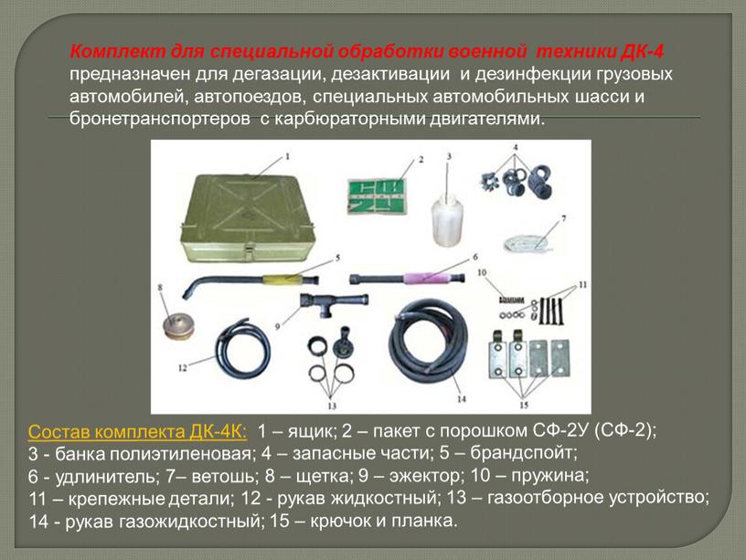 Комплект для специальной обработки военной техники