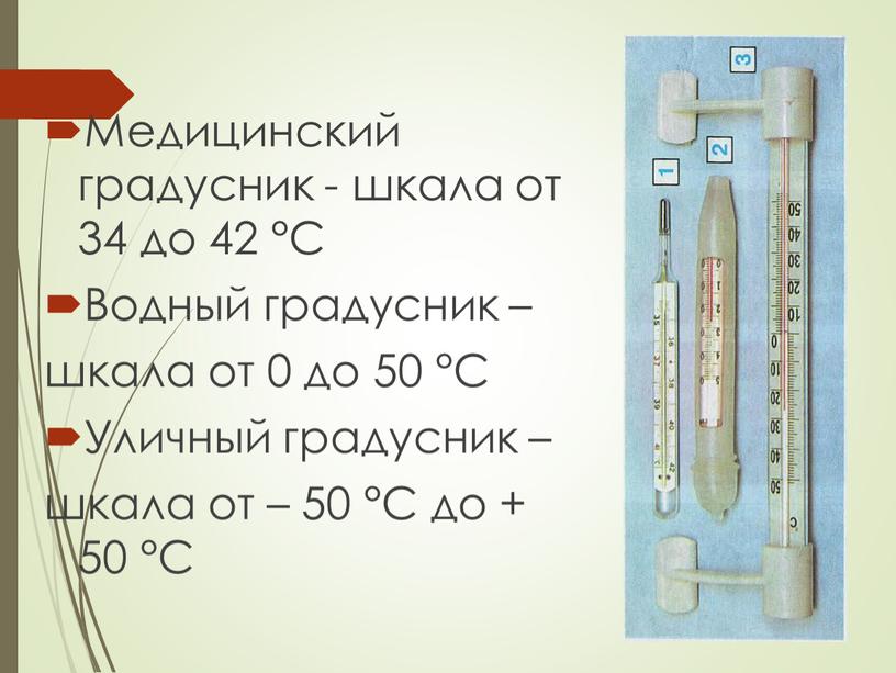 Медицинский градусник - шкала от 34 до 42 °С