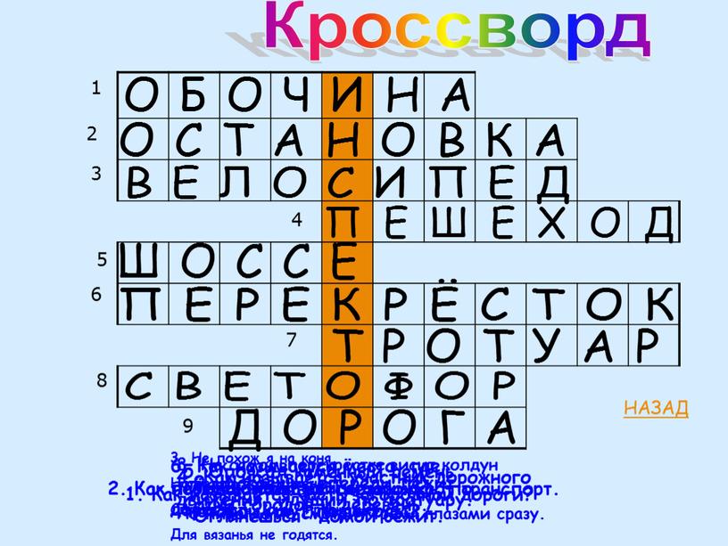 Кроссворд 2. Как называют место, где ожидают транспорт