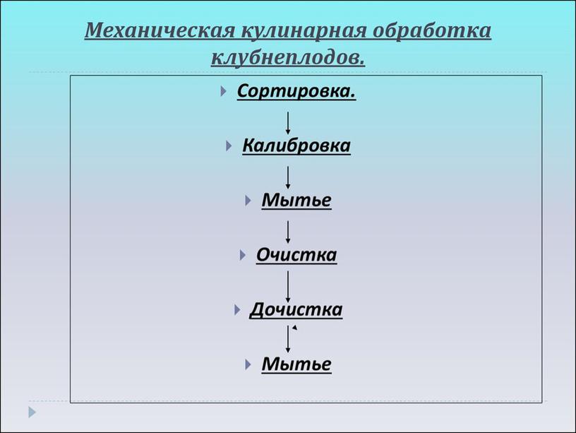 Механическая и кулинарная обработка корнеплодов и  клубнеплодов