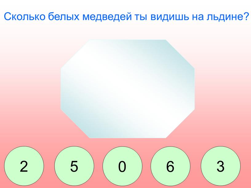 Сколько белых медведей ты видишь на льдине? 2 5 0 6 3