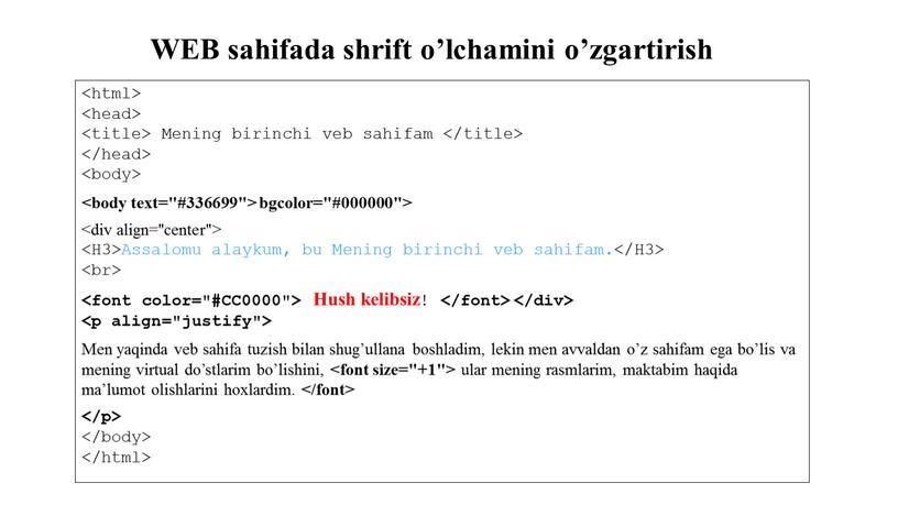 WEB sahifada shrift o’lchamini o’zgartirish