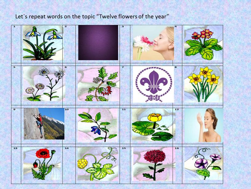 Let`s repeat words on the topic “Twelve flowers of the year”