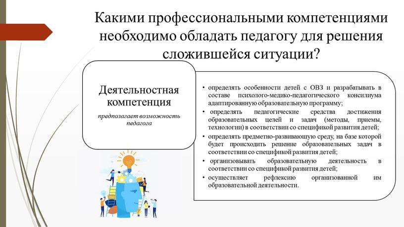 Какими профессиональными компетенциями необходимо обладать педагогу для решения сложившейся ситуации?