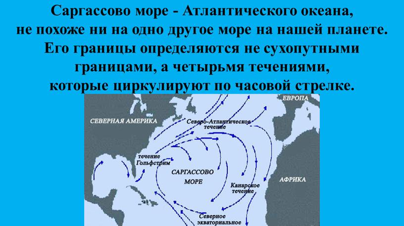 Саргассово море - Атлантического океана, не похоже ни на одно другое море на нашей планете