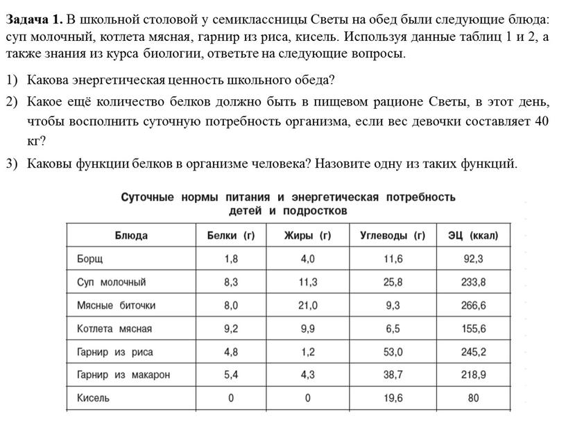 Задача 1. В школьной столовой у семиклассницы