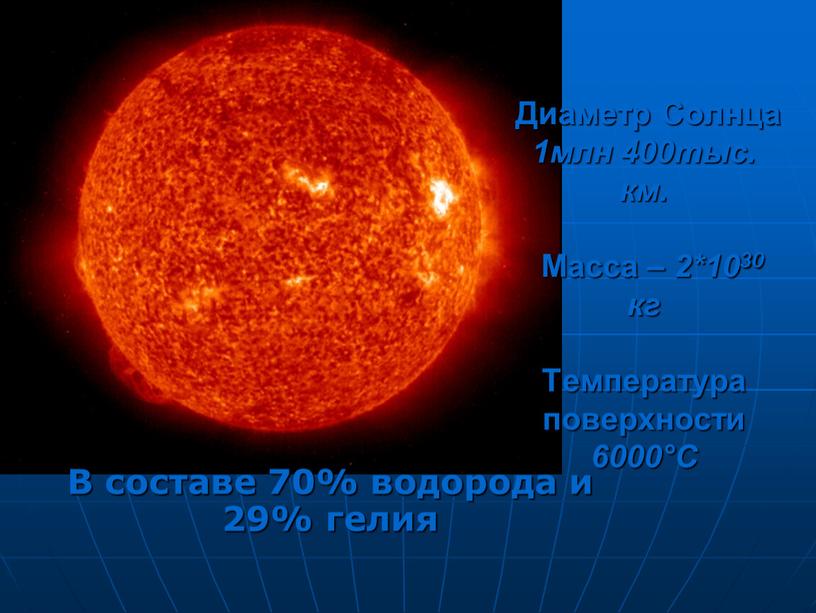 Диаметр Солнца 1млн 400тыс