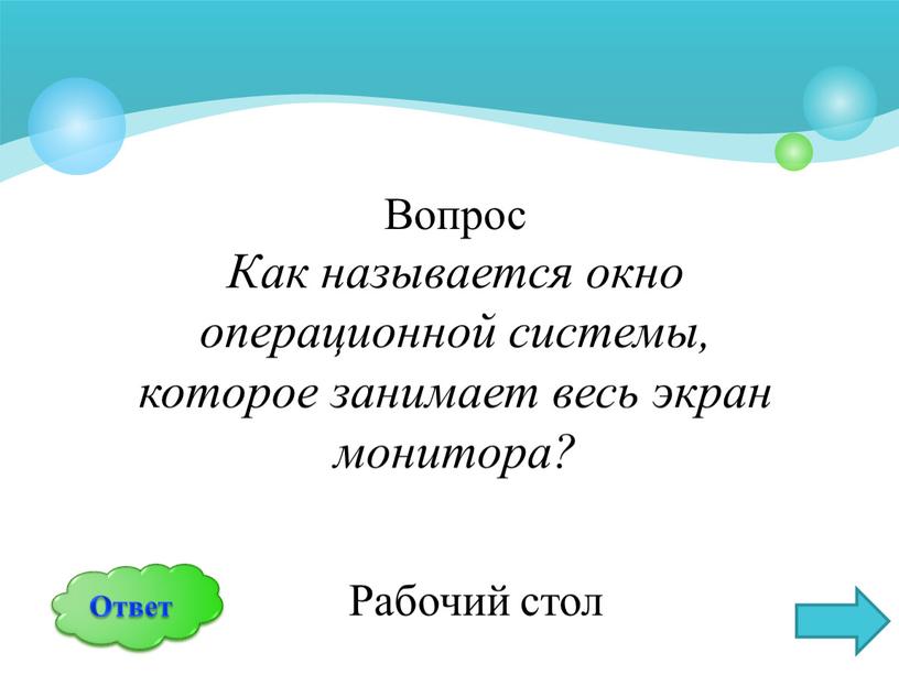 Вопрос Как называется окно операционной системы, которое занимает весь экран монитора?