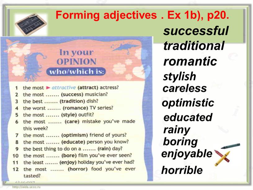 Forming adjectives . Ex 1b), p20