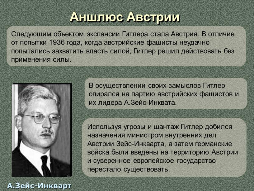 Аншлюс Австрии Следующим объектом экспансии