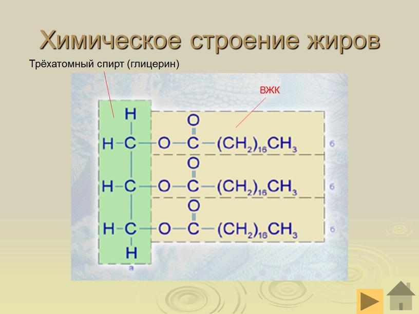 Химическое строение жиров Трёхатомный спирт (глицерин)