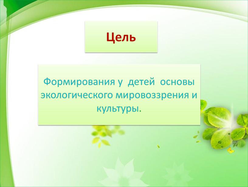 Формирования у детей основы экологического мировоззрения и культуры