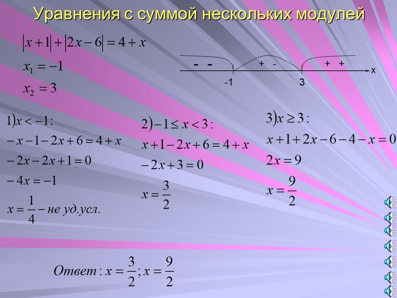 Уравнения с суммой нескольких модулей