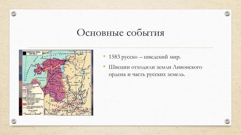 Основные события 1583 русско – шведский мир