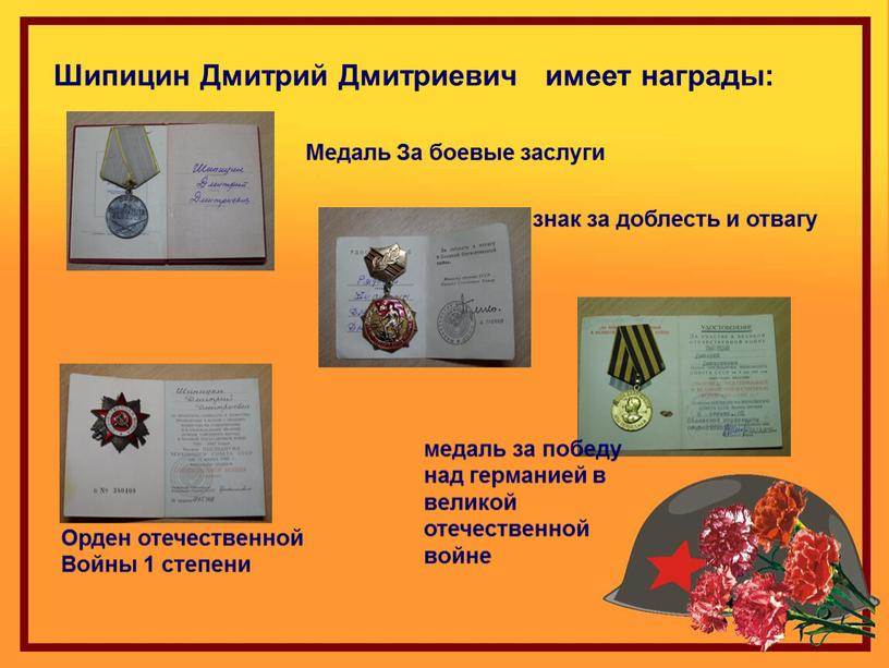 Шипицин Дмитрий Дмитриевич имеет награды: