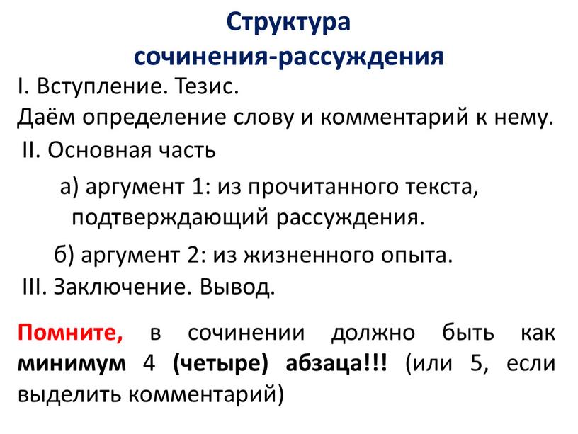 Структура сочинения-рассуждения