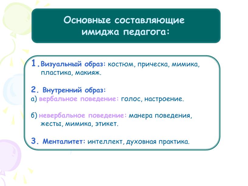 Основные составляющие имиджа педагога: