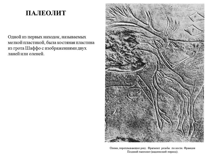 Одной из первых находок, называемых мелкой пластикой, была костяная пластина из грота