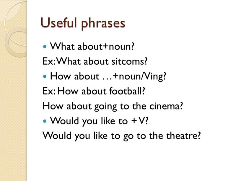 Useful phrases What about+noun?