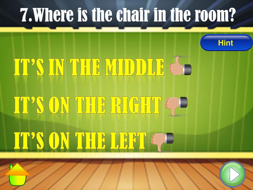 Where is the chair in the room?