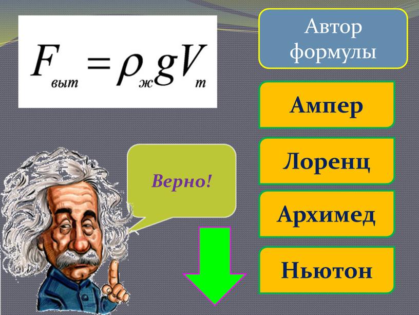 Автор формулы Лоренц Ампер Архимед