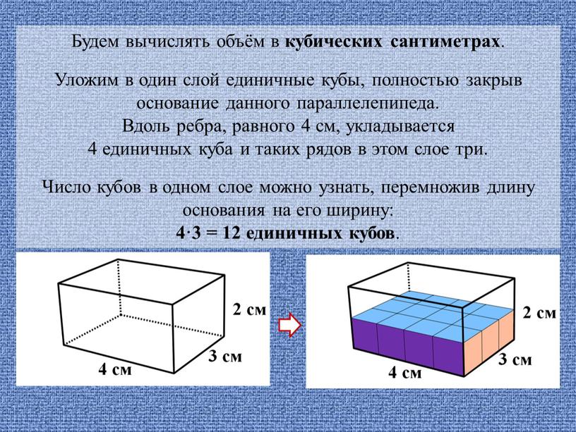 Будем вычислять объём в кубических сантиметрах