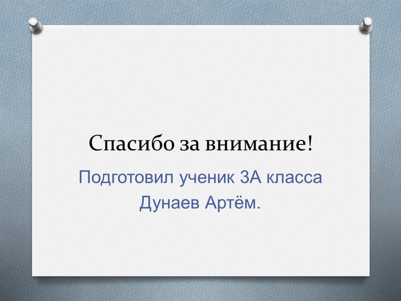 Спасибо за внимание! Подготовил ученик 3А класса