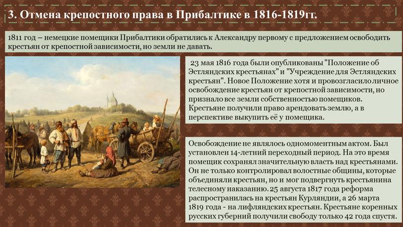 Отмена крепостного права в Прибалтике в 1816-1819гг