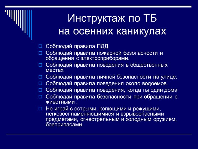 Инструктаж по ТБ на осенних каникулах