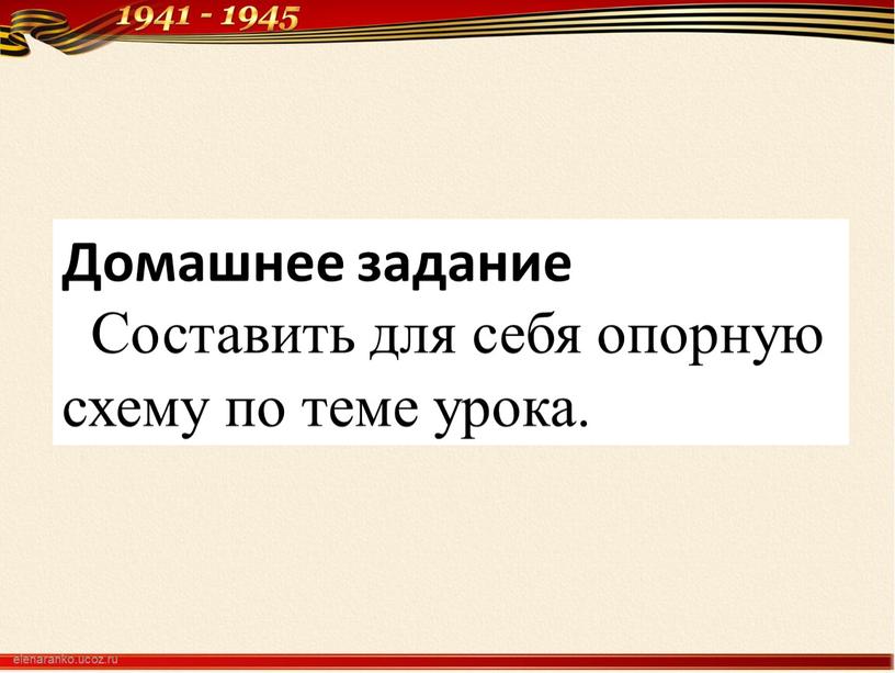 Домашнее задание Составить для себя опорную схему по теме урока