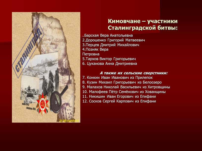 Кимовчане – участники Сталинградской битвы: 1